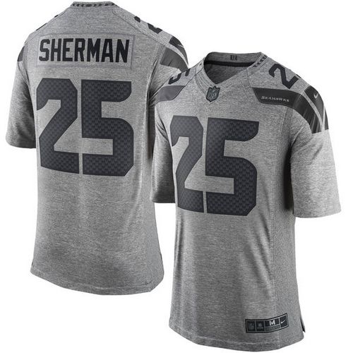 Nike Seahawks #25 Richard Sherman Gray Men's Stitched NFL Limited Gridiron Gray Jersey - Click Image to Close